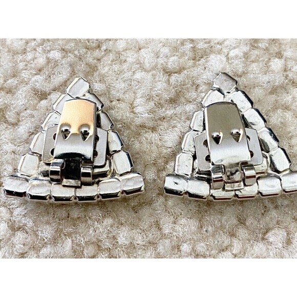 Vintage Rhinestone Clip-On Earrings Statement Triangle Wedding Y2K 90s Prom - Picture 3 of 5